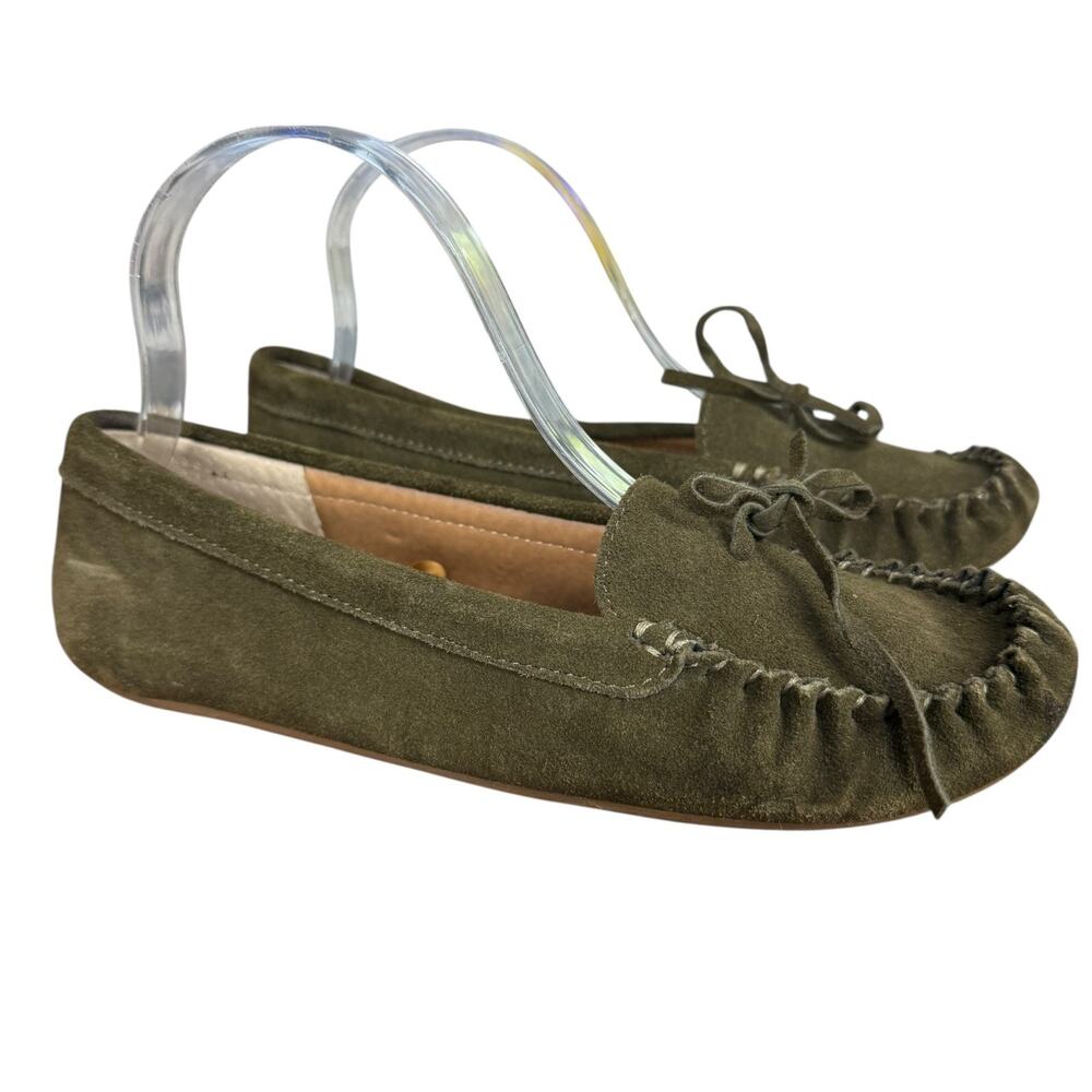 Lucky Brand Awra Womens Olive Moccasin Suede Leather Slip On Flats Shoes sz 7 M